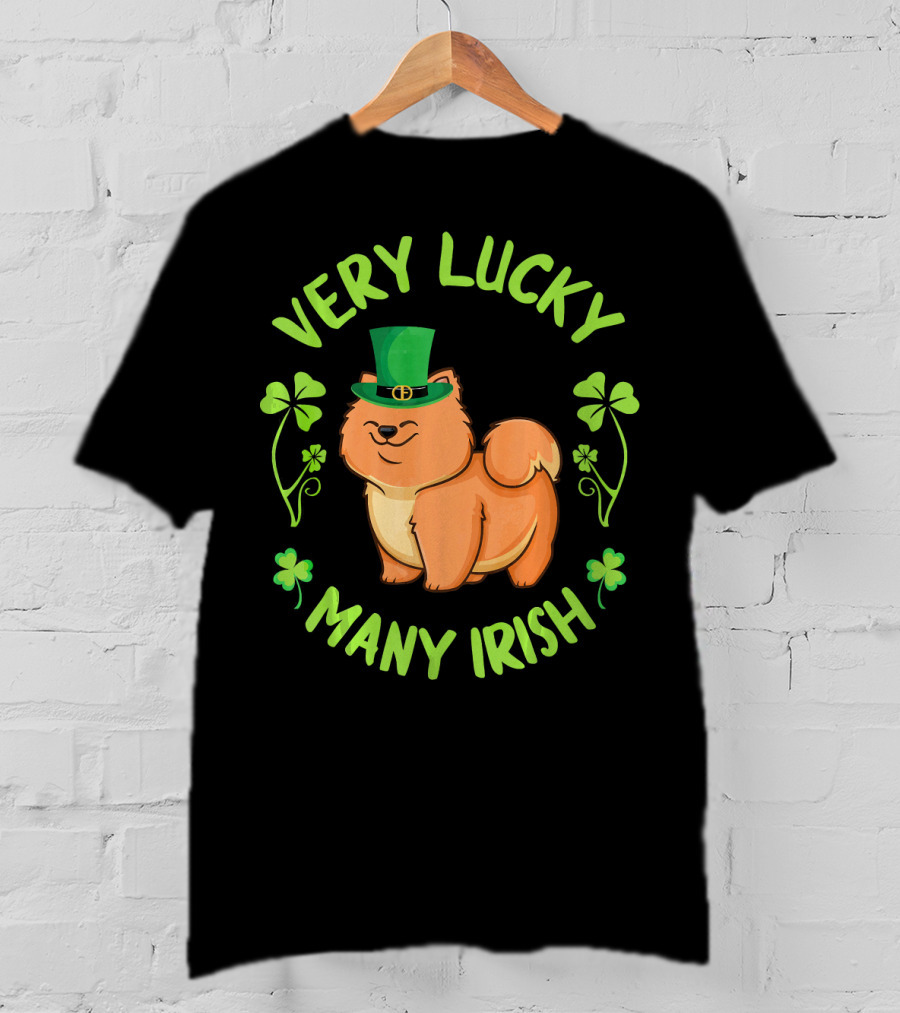 Very Lucky Many Irish Chow Chow Dog With Leprechaun Hat T-Shirt