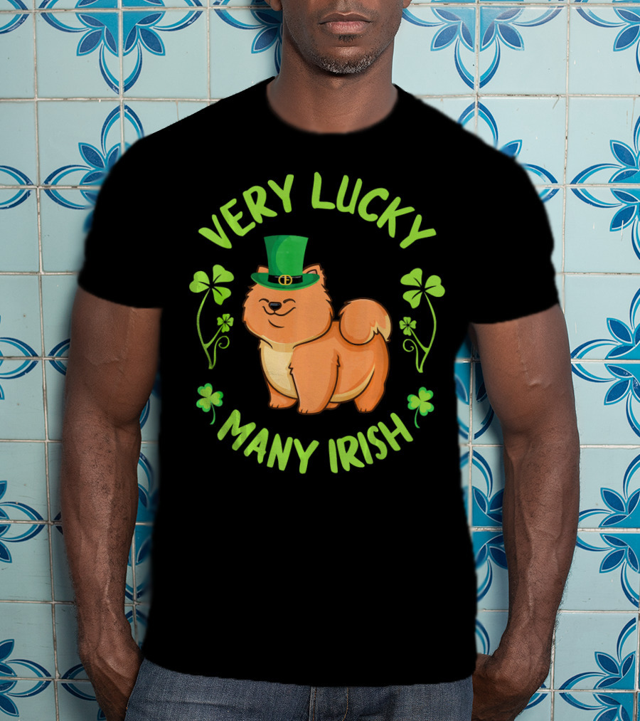 Very Lucky Many Irish Chow Chow Dog With Leprechaun Hat T-Shirt
