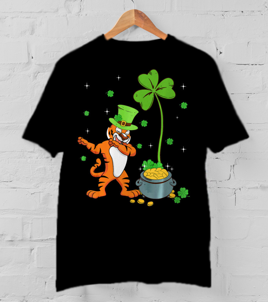Shamrock Leprechaun Tiger St Patricks Gold Pot T-Shirt