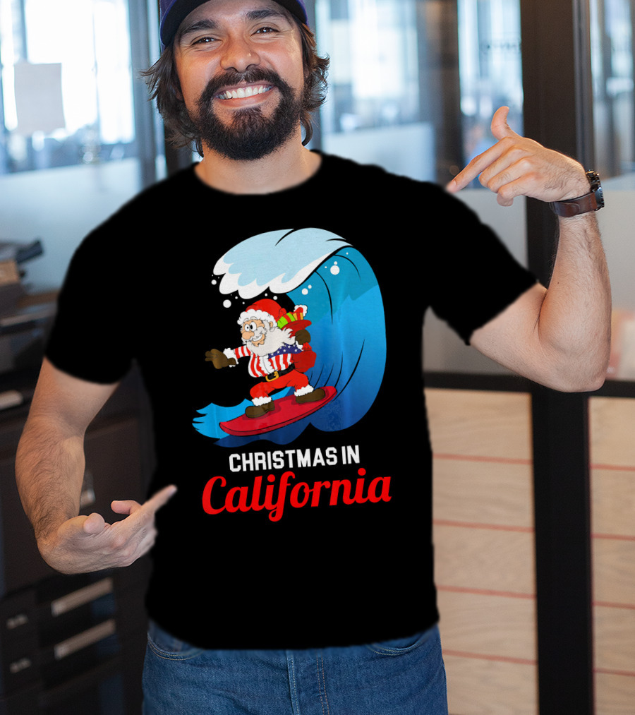 Santa Surfing Christmas In California T-Shirt
