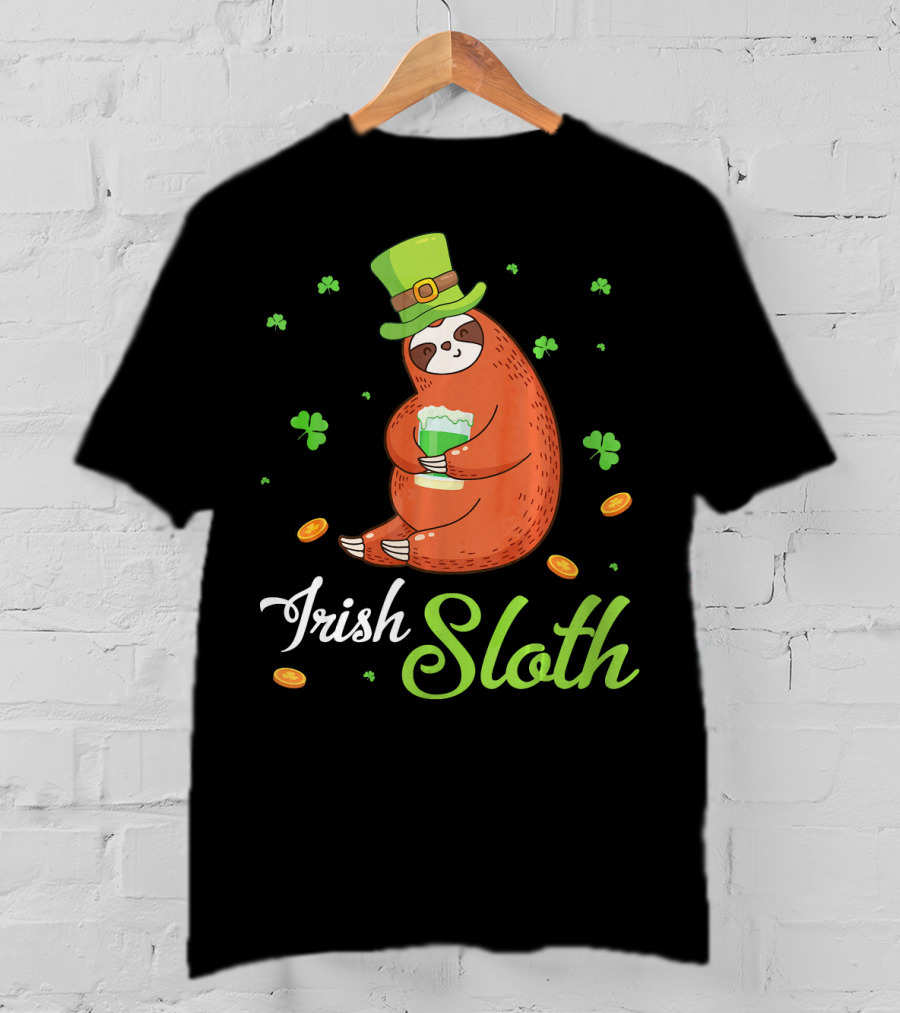 Irish Sloth Leprechaun Drinking Shamrocks Go T-Shirt