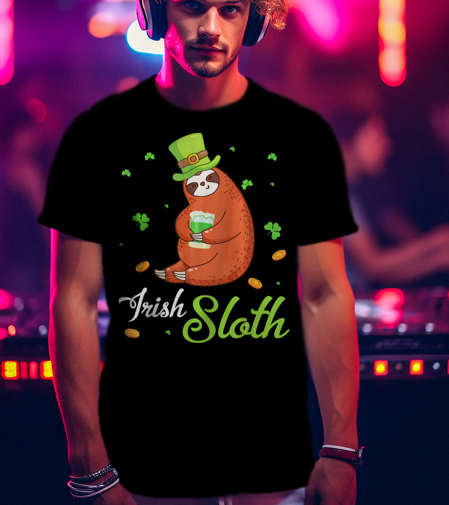 Irish Sloth Leprechaun Drinking Shamrocks Go T-Shirt