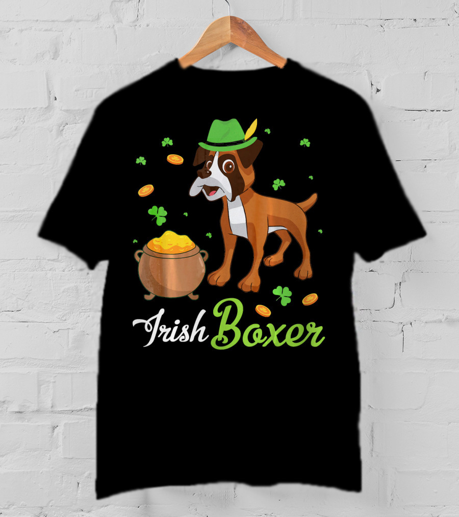 Irish Boxer Leprechaun Coins Shamrocks T-Shirt