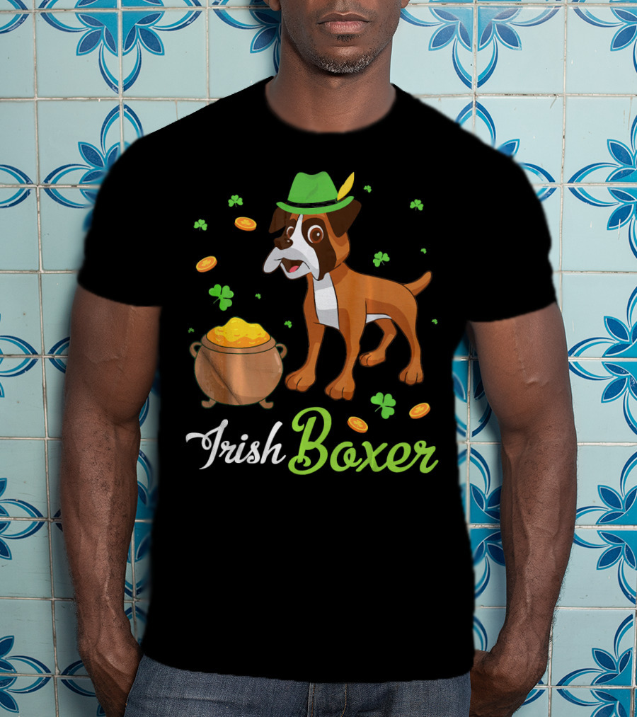 Irish Boxer Leprechaun Coins Shamrocks T-Shirt