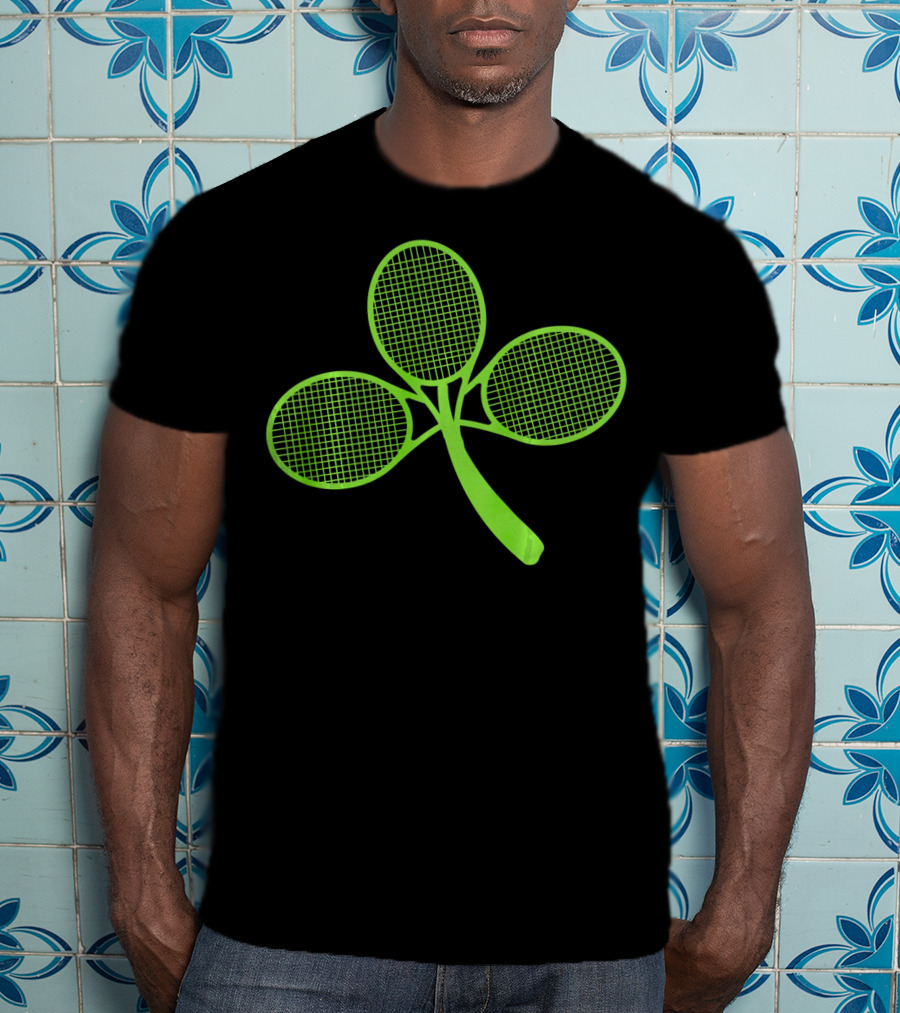 Tennis Shamrock Irish St Pattys Sports Racquet Clover T-Shirt