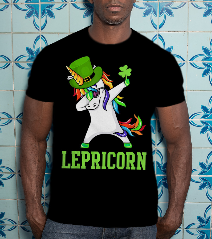Lepricorn Lucky Irish St Patricks Day Unicorn Dabb With Shamrock Hat T-Shirt