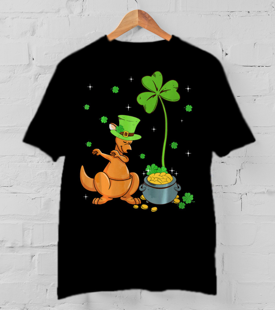 Shamrock Leprechaun Kangaroo Pot Of Gold St Patricks T-Shirt