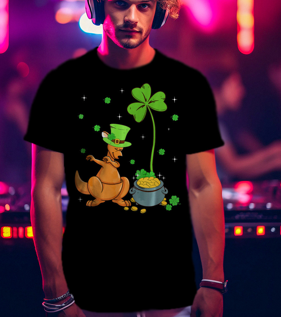 Shamrock Leprechaun Kangaroo Pot Of Gold St Patricks T-Shirt