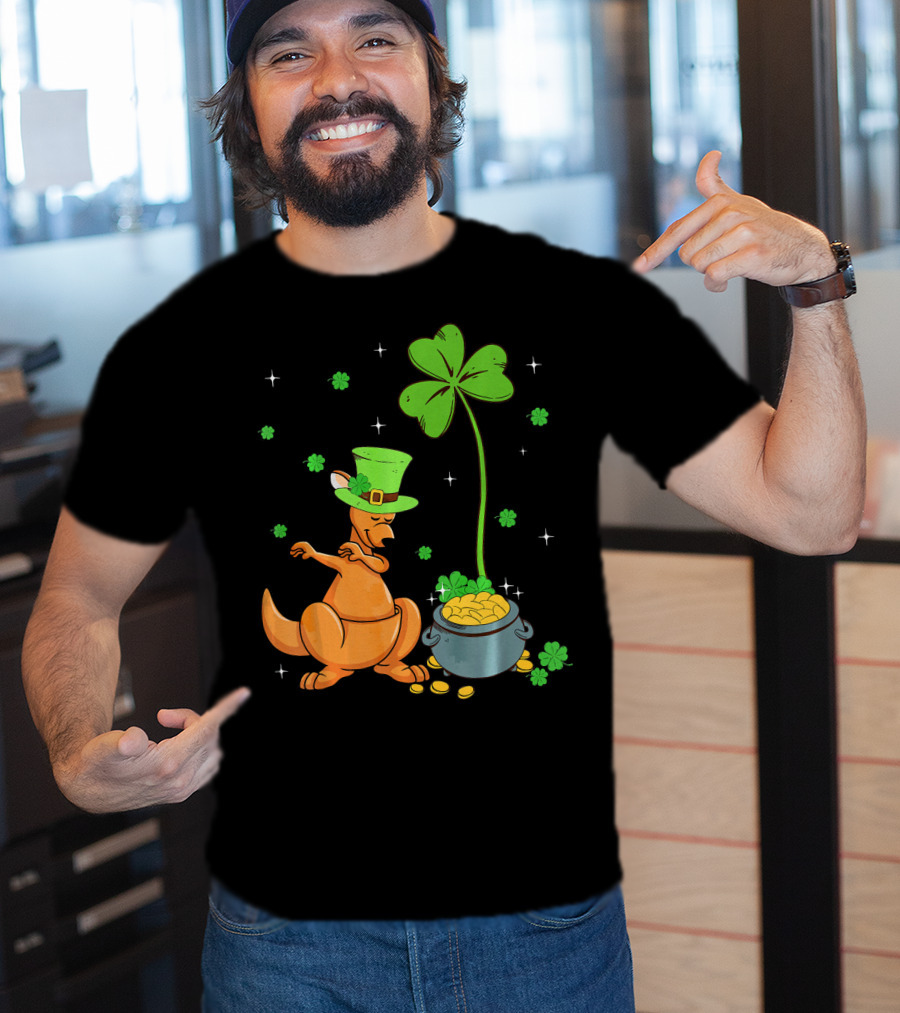 Shamrock Leprechaun Kangaroo Pot Of Gold St Patricks T-Shirt