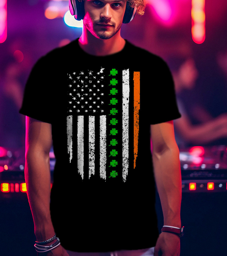 Retro Vintage Irish American Flag With Shamrocks T-Shirt