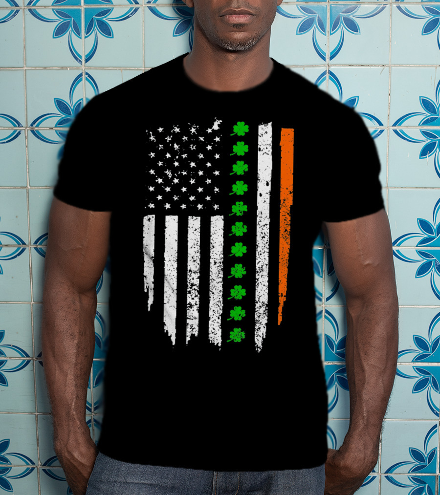Retro Vintage Irish American Flag With Shamrocks T-Shirt