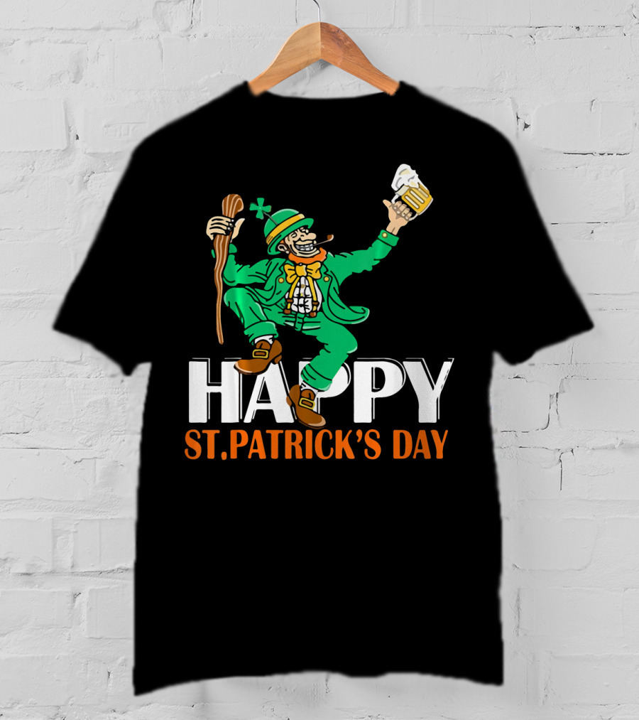 Happy St. Patrick's Day Green Celebrating Beer And Shamrock T-Shirt