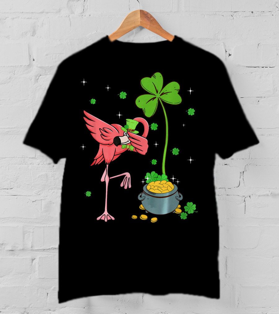 Shamrock Leprechaun Flamingo St Patricks Pot Of Gold T-Shirt