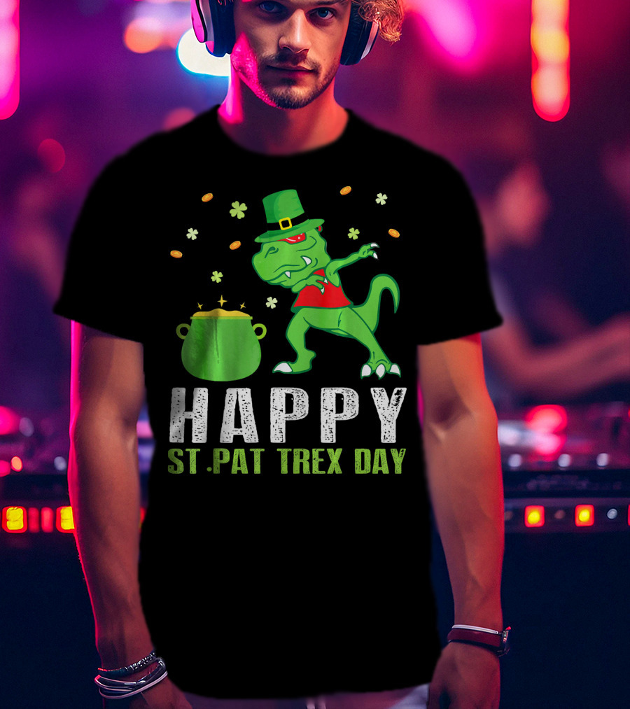 Happy St. Pat T-Rex Day Dinosaur Leprechaun Dabbing Pot Gold T-Shirt