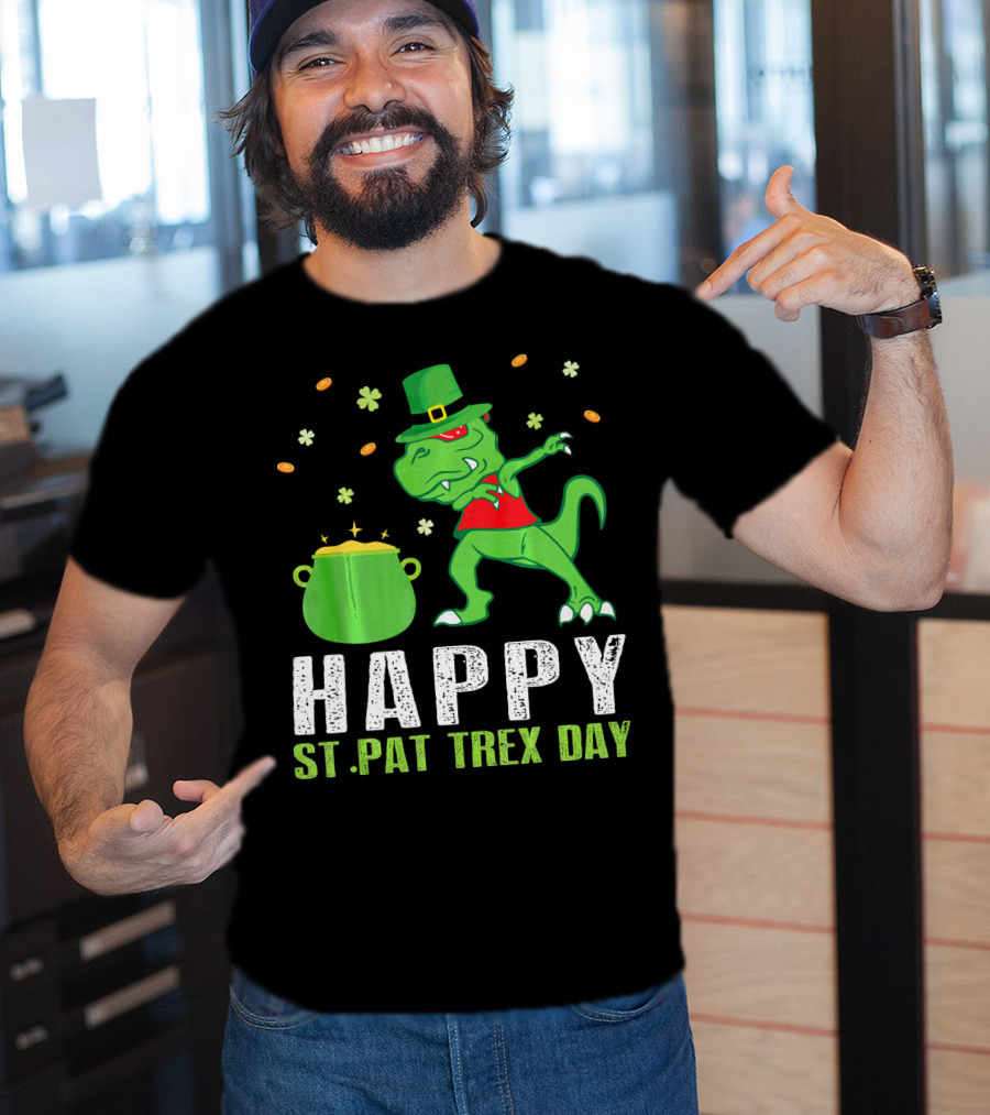 Happy St. Pat T-Rex Day Dinosaur Leprechaun Dabbing Pot Gold T-Shirt