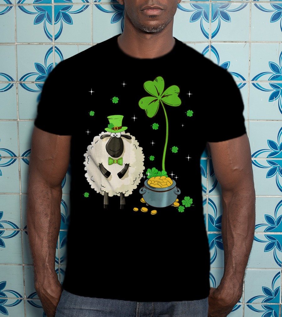 Shamrock Leprechaun Sheep With Pot Of Gold And Clover For St Patricks Day T-Shirt