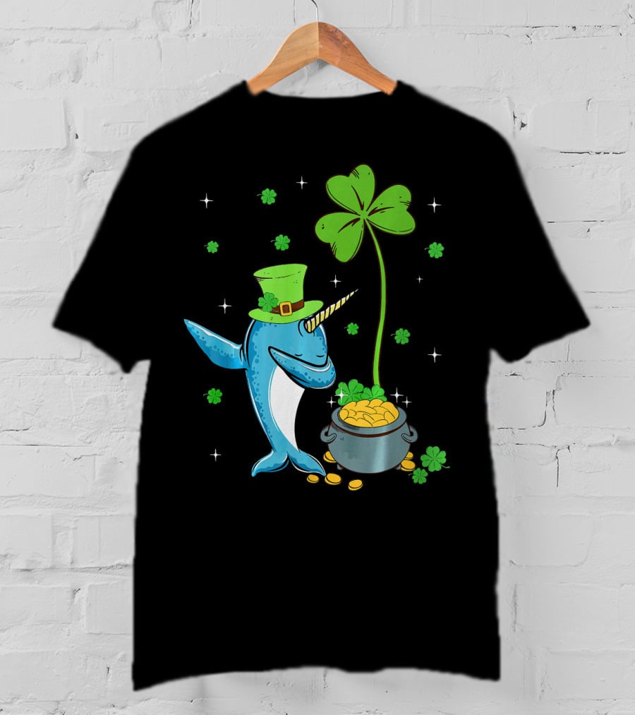 Shamrock Leprechaun Narwhal With Pot Of Gold St Patricks T-Shirt