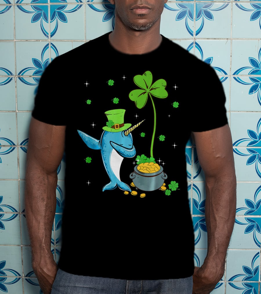 Shamrock Leprechaun Narwhal With Pot Of Gold St Patricks T-Shirt