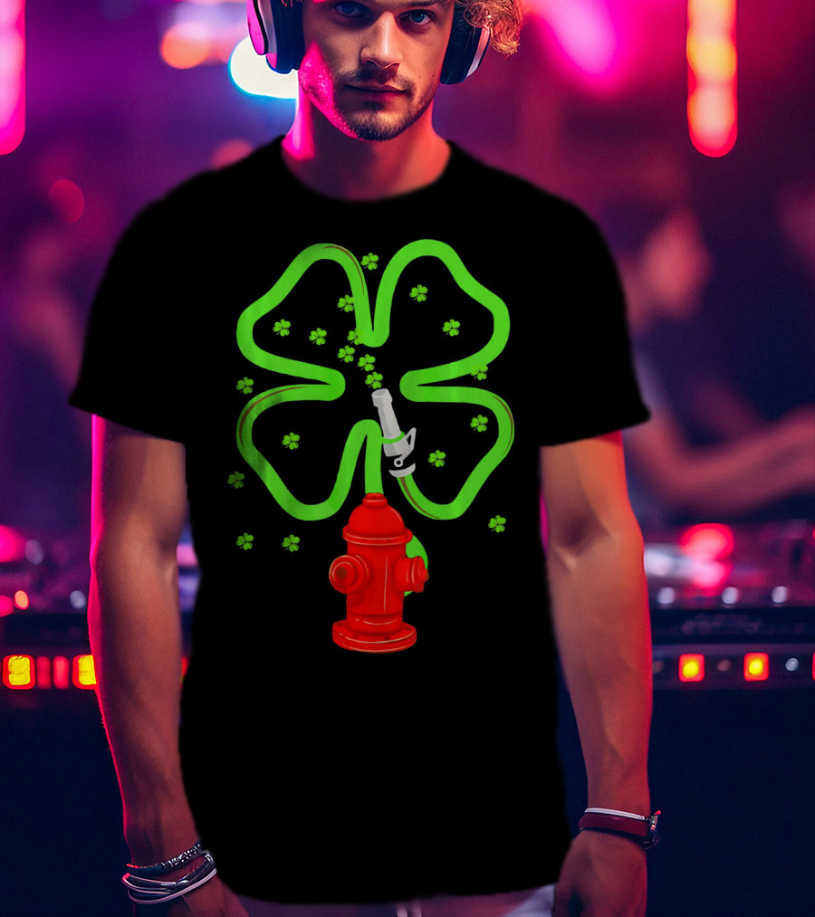 Fire Fighter Shamrock St Patrick Day Hydrant Clover T-Shirt