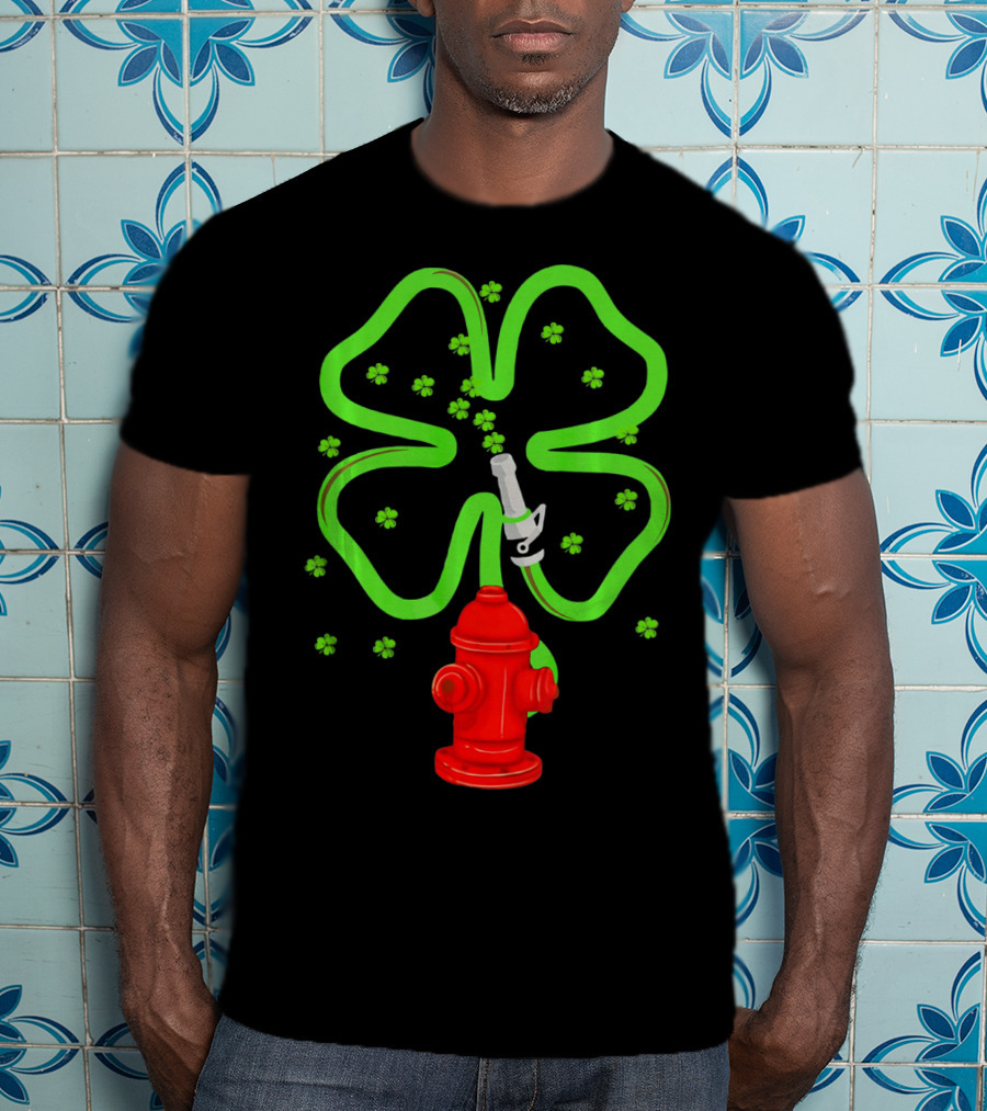 Fire Fighter Shamrock St Patrick Day Hydrant Clover T-Shirt