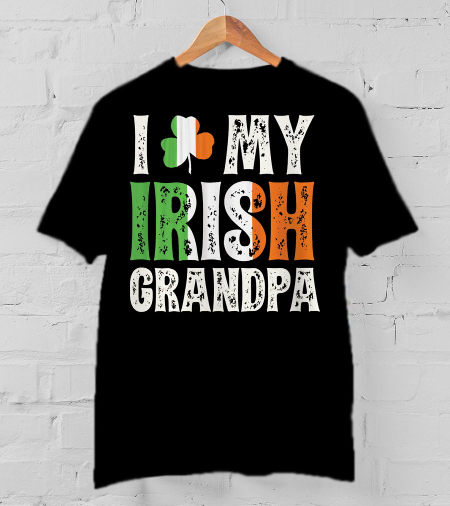 I Love My Irish Grandpa Shamrock Icon Green White Orange T-Shirt
