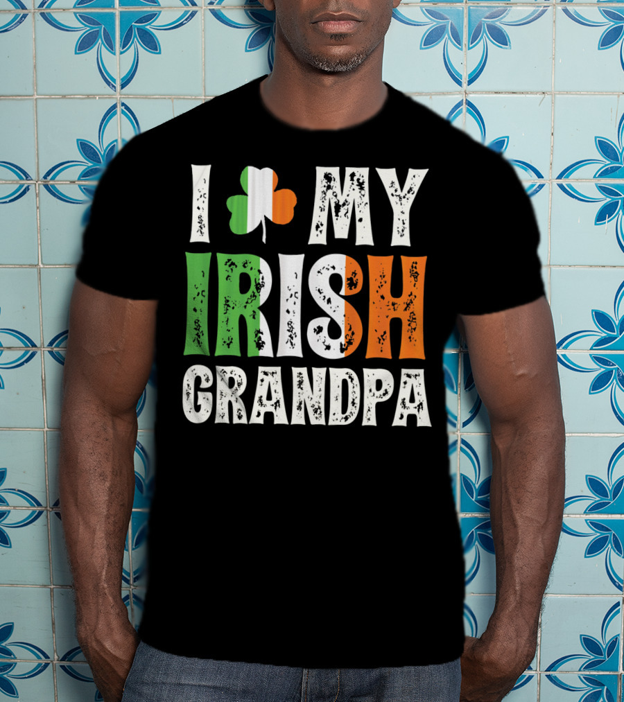 I Love My Irish Grandpa Shamrock Icon Green White Orange T-Shirt