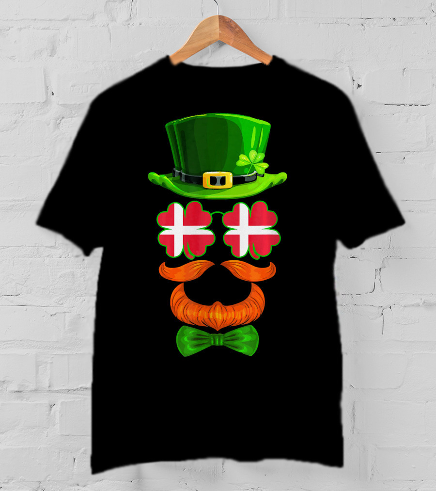 Denmark Flag Shamrock Leprechaun Hat Bowtie Dane T-Shirt
