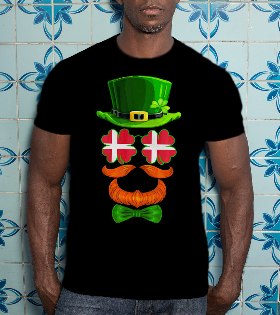 Denmark Flag Shamrock Leprechaun Hat Bowtie Dane T-Shirt