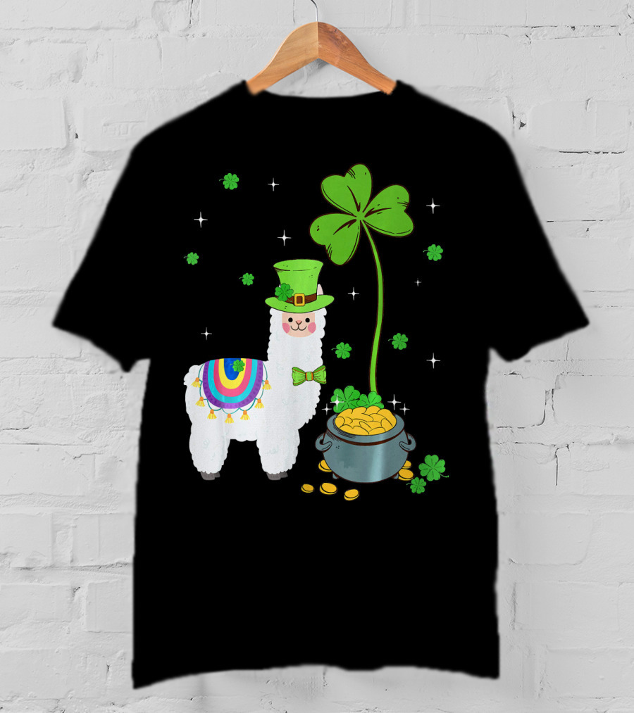 Shamrock Llama Leprechaun Pot Of Gold St Patricks T-Shirt