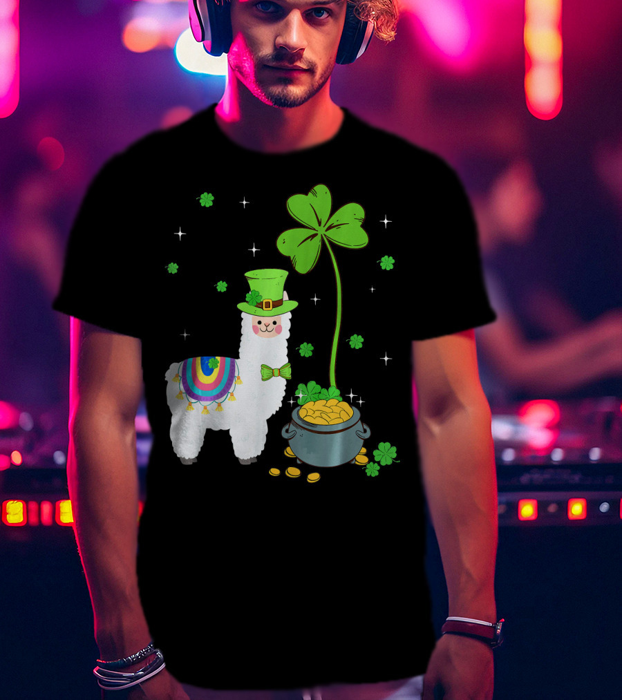 Shamrock Llama Leprechaun Pot Of Gold St Patricks T-Shirt