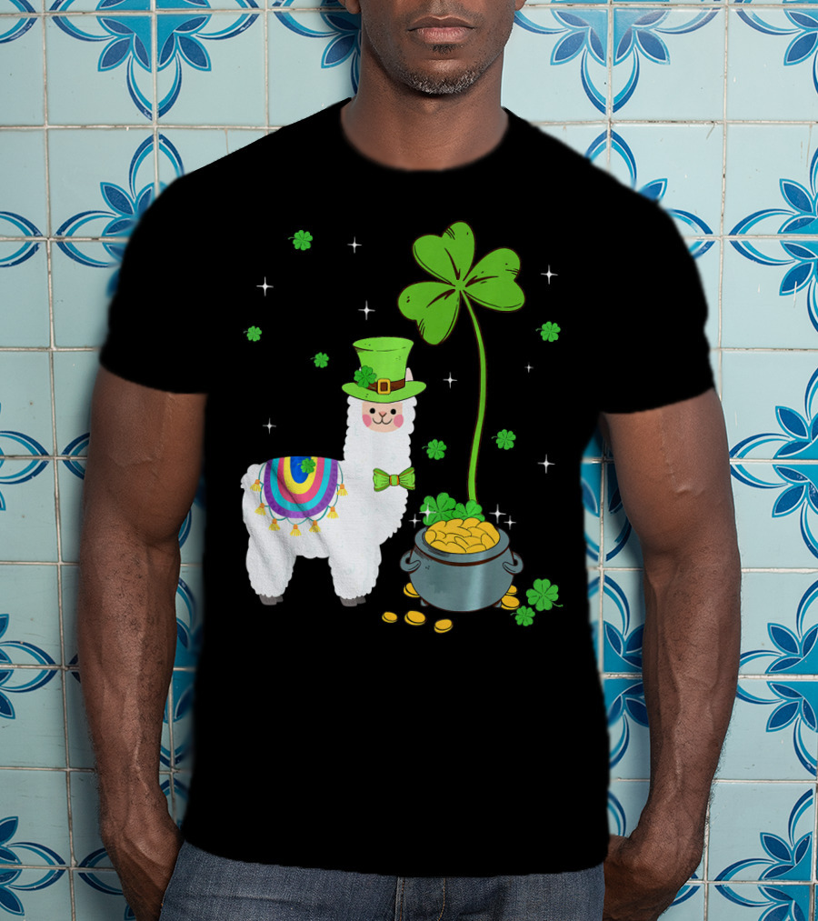 Shamrock Llama Leprechaun Pot Of Gold St Patricks T-Shirt