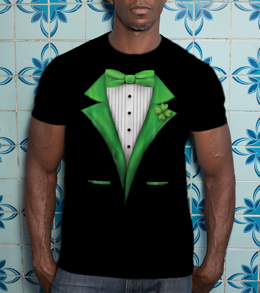 St. Patricks Day Clover Green Tuxedo Bow Tie Classic T-Shirt