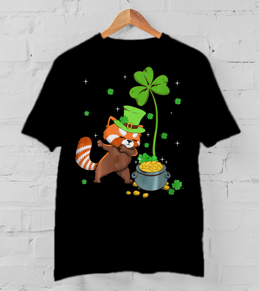 Shamrock Leprechaun Red Panda Pot Of Gold St Patrick's Day T-Shirt