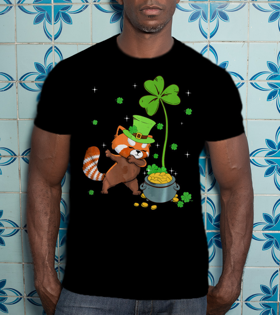 Shamrock Leprechaun Red Panda Pot Of Gold St Patrick's Day T-Shirt