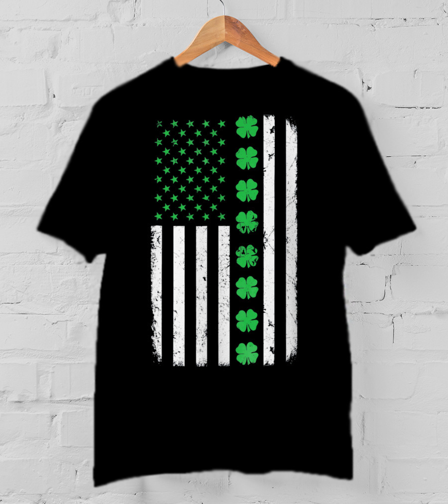 St Patricks Day Irish American Flag Clover T-Shirt