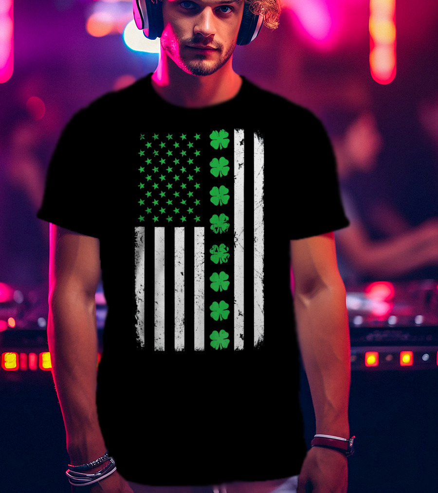 St Patricks Day Irish American Flag Clover T-Shirt