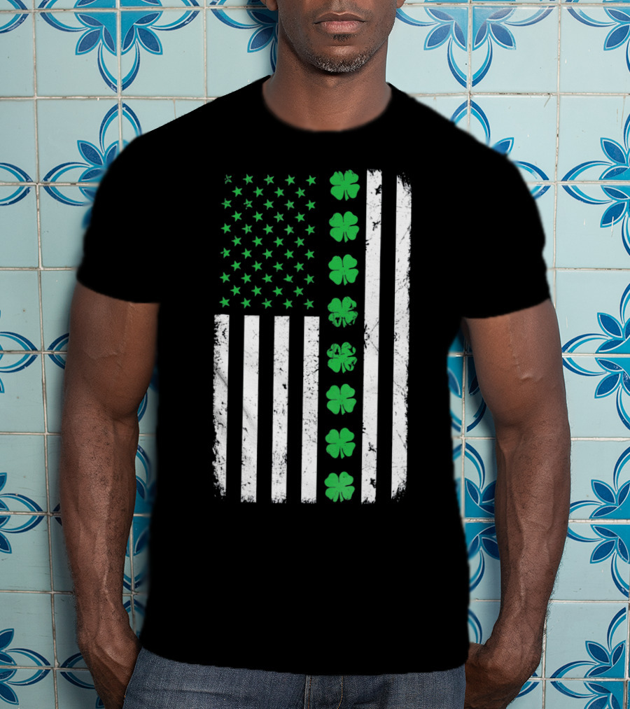 St Patricks Day Irish American Flag Clover T-Shirt