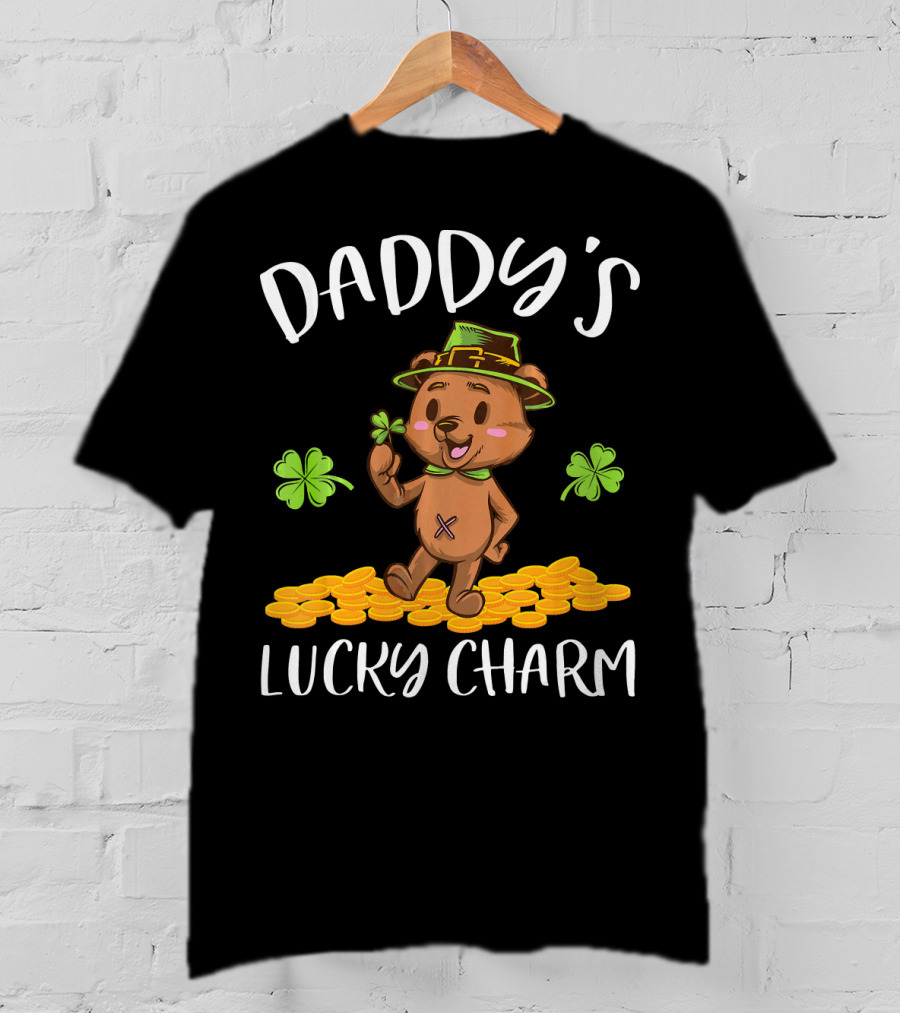 Daddy's Lucky Charm Leprechaun Bear Shamrock And Gold Coins T-Shirt