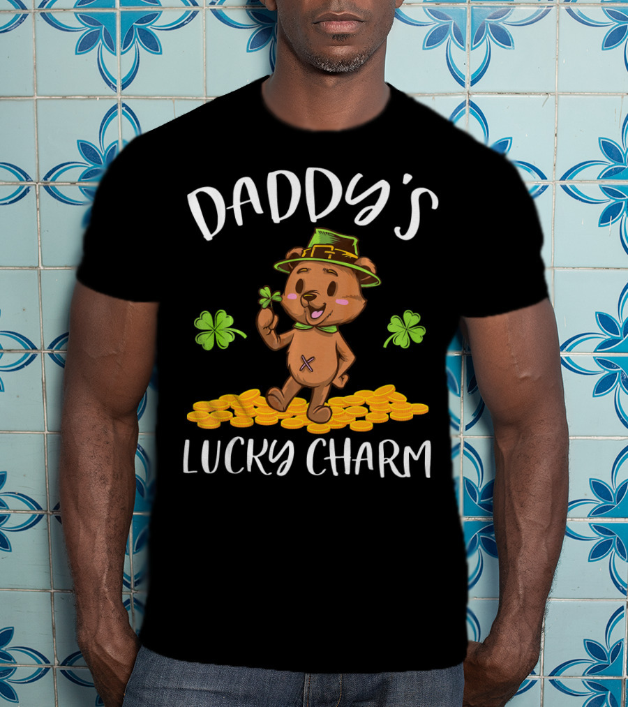 Daddy's Lucky Charm Leprechaun Bear Shamrock And Gold Coins T-Shirt