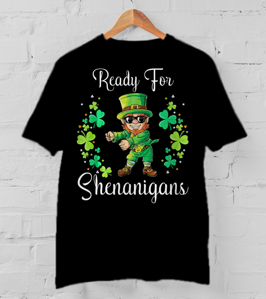 Ready For Shenanigans Leprechaun Flossing With Shamrocks T-Shirt