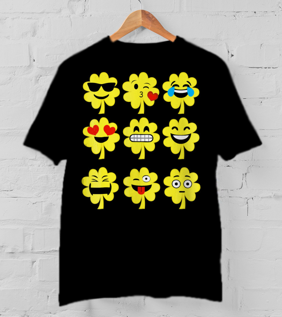St. Patricks Day Clover Emoji Faces Collection T-Shirt