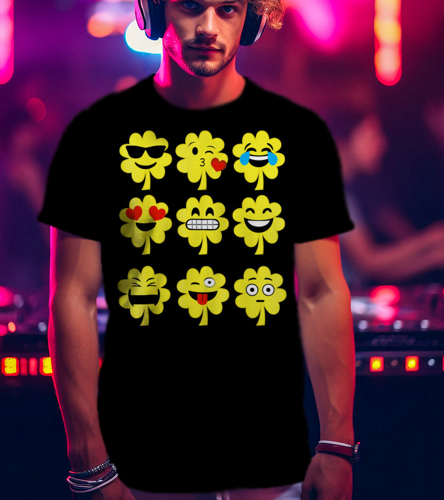 St. Patricks Day Clover Emoji Faces Collection T-Shirt