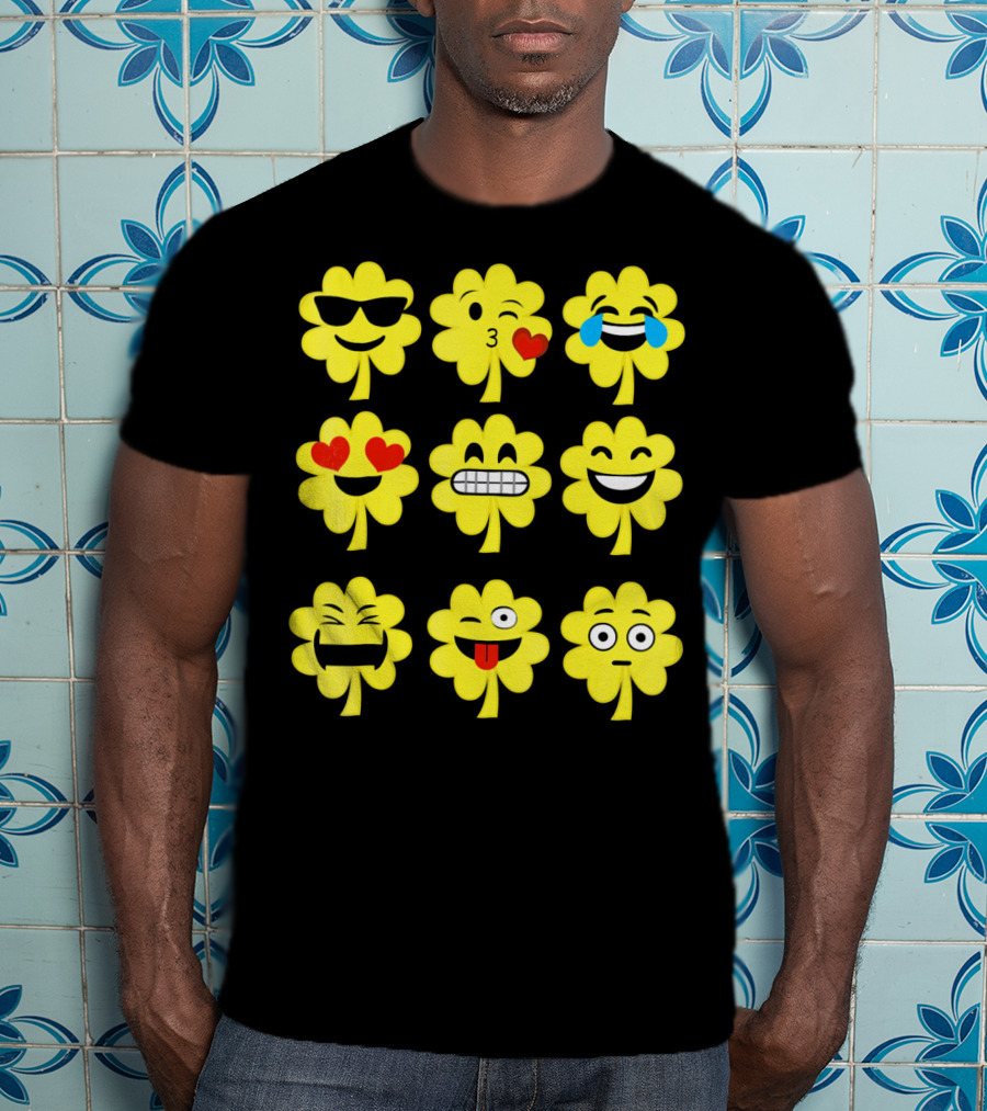 St. Patricks Day Clover Emoji Faces Collection T-Shirt