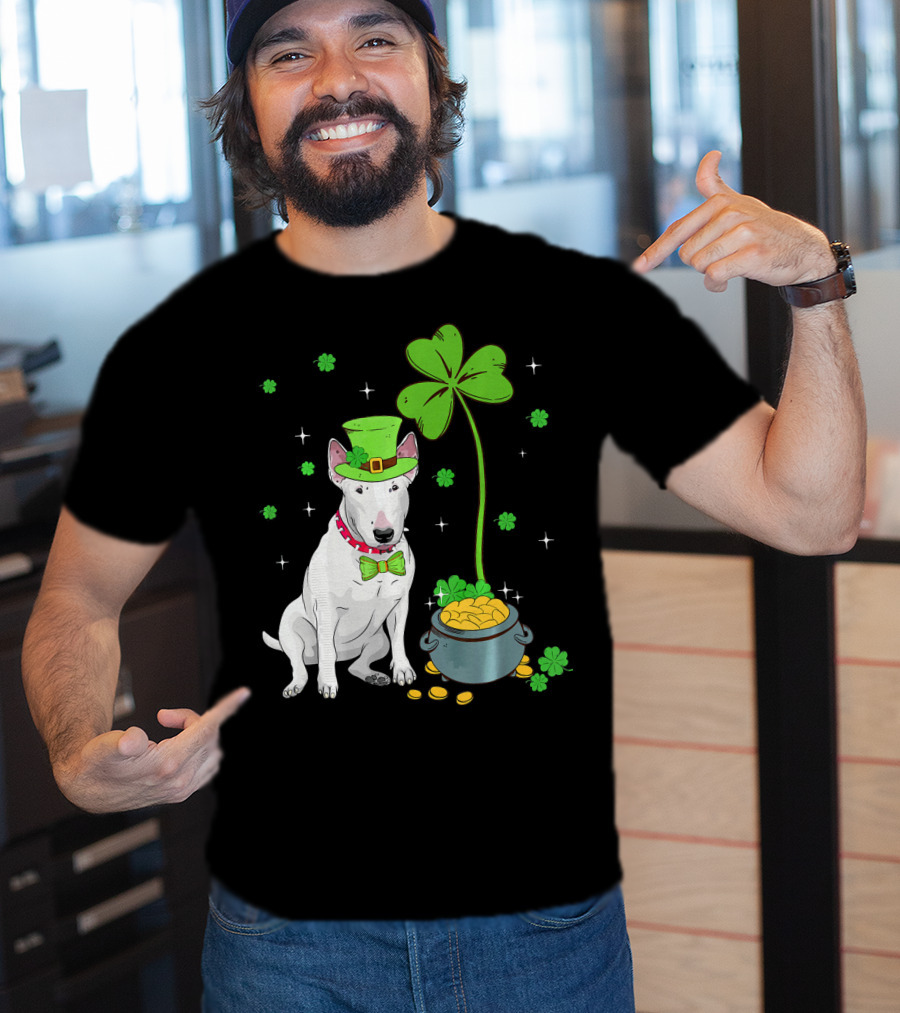 Shamrock Leprechaun Bull Terrier Pot Of Gold And Clover T-Shirt