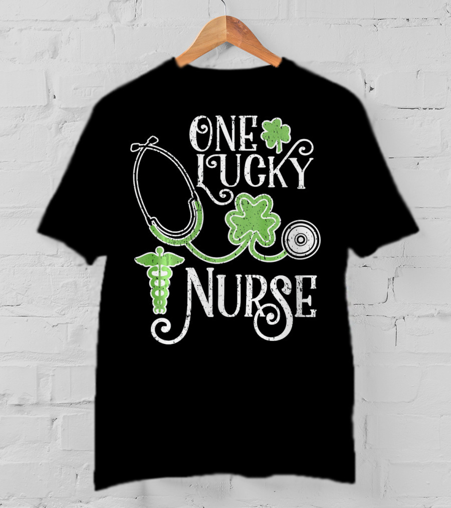 One Lucky Nurse Stethoscope Shamrock Caduceus St Patricks Day T-Shirt