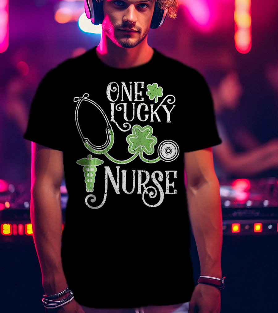 One Lucky Nurse Stethoscope Shamrock Caduceus St Patricks Day T-Shirt
