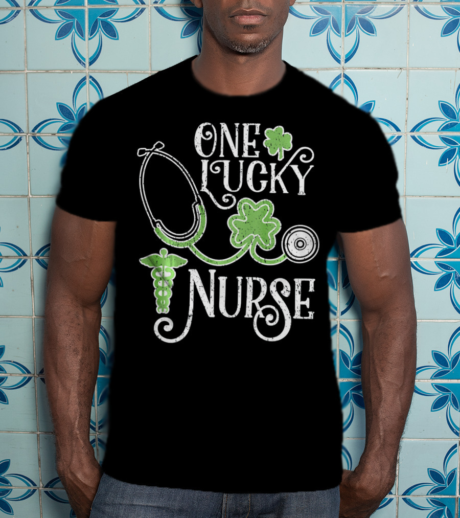 One Lucky Nurse Stethoscope Shamrock Caduceus St Patricks Day T-Shirt
