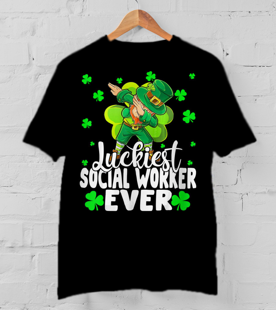 Luckiest Social Worker Ever Leprechaun Dab With Shamrocks T-Shirt