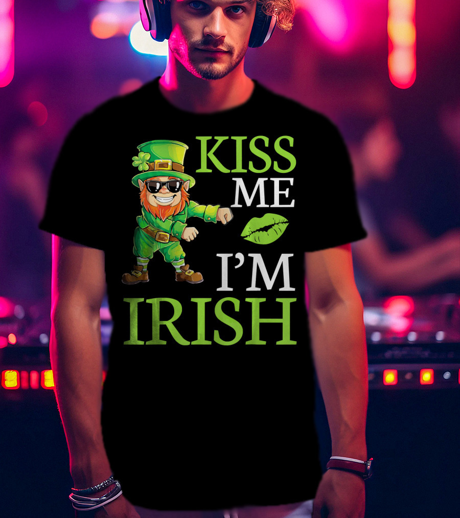 Kiss Me I'm Irish Cool Leprechaun Flossing T-Shirt