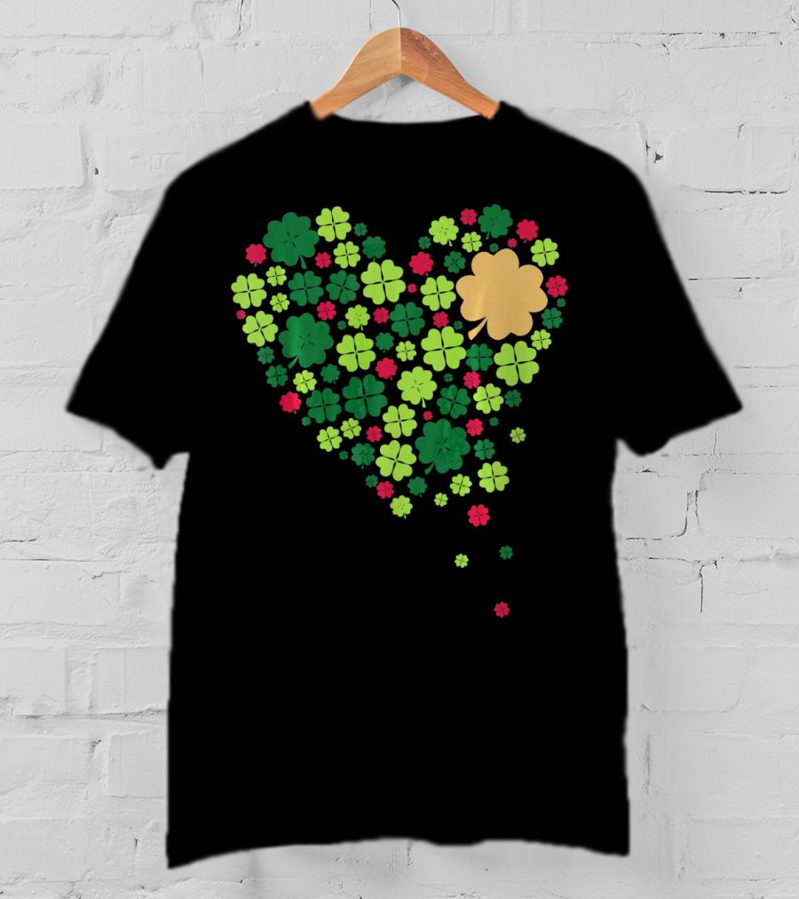 Cute Heart Of Four Leaf Clovers St Patrick's Day Lucky T-Shirt